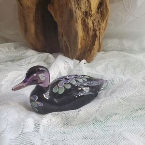 Fenton glass purple glass duck handpainted